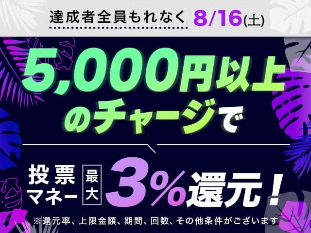 【8/16】チャージ還元キャンペーン(一度に5,000円以上のチャージで最大15,000円もらえる）