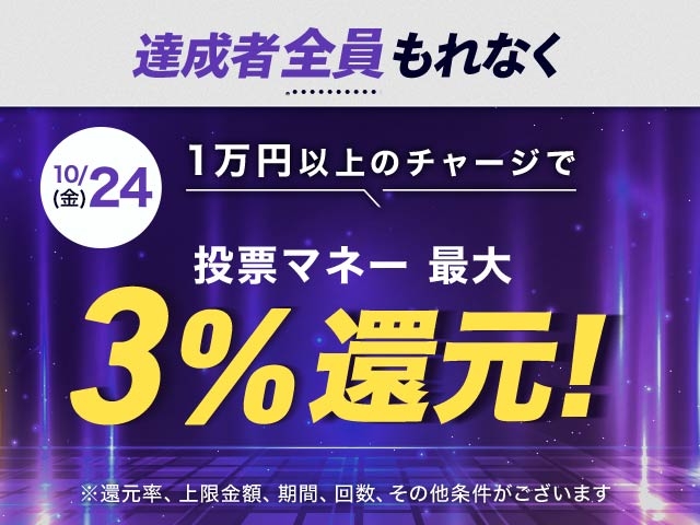 【10/24】チャージ還元キャンペーン(一度に10,000円以上のチャージで最大15,000円もらえる）