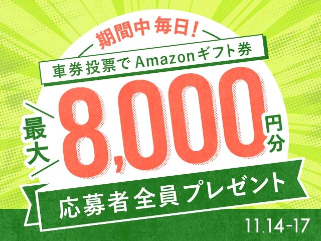 11/14〜11/17 期間中の投票で毎日最大8,000円分のAmazonギフト券がもらえる！